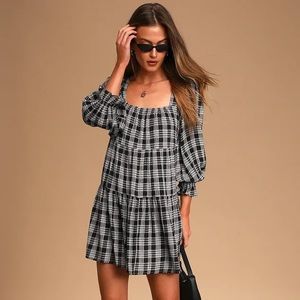Lulus -NWT- Plaid That Song Black - Babydoll Dress